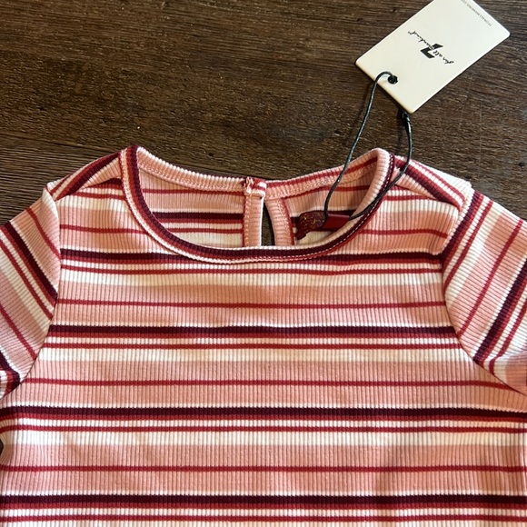 7 FOR ALL MANKIND | pink/wine striped ribbed S/S knit top & skinny jeans - Picture 3 of 4